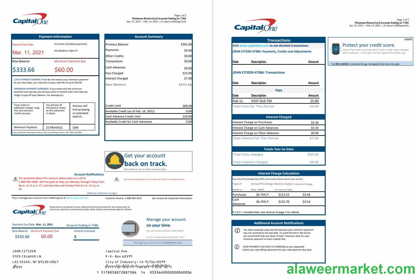 USA Capital One bank statement template in Excel and PDF format (2 pages) version 3